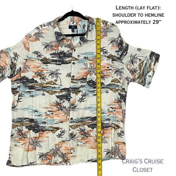 George Men’s Cream and Brown Tropical Casual Button Down Shirt 2XL - Picture 3 of 6